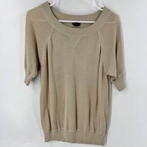 Club Monaco Metallic Knit Short Sleeve Sweater Top Gold Size S P